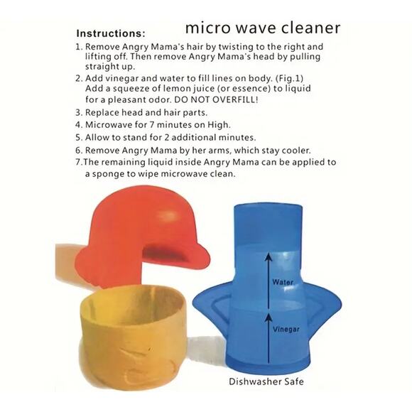 Angry Mama Microwave Oven Steam Cleaner Disinfects With Vinegar & Water - GUC - Picture 3 of 15